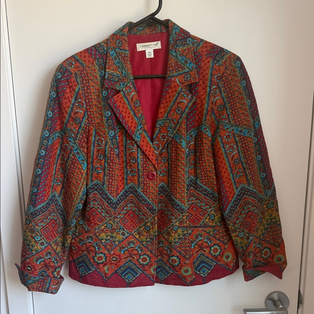 Vintage Coldwater Creek Multicolor Patterned Blazer with Red Base